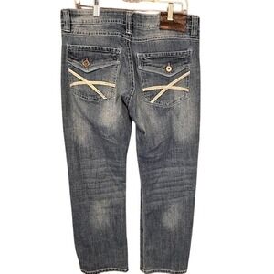 TK Axel Mens Slim Bootcut Jeans Blue Medium Wash Embroidered Pockets 32x30
